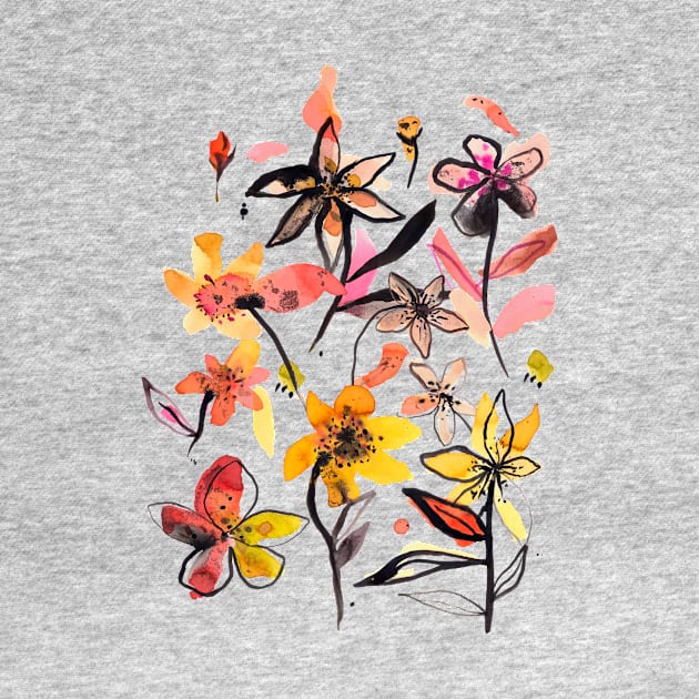 Pocket - Ink Flowers Yellow by ninoladesign